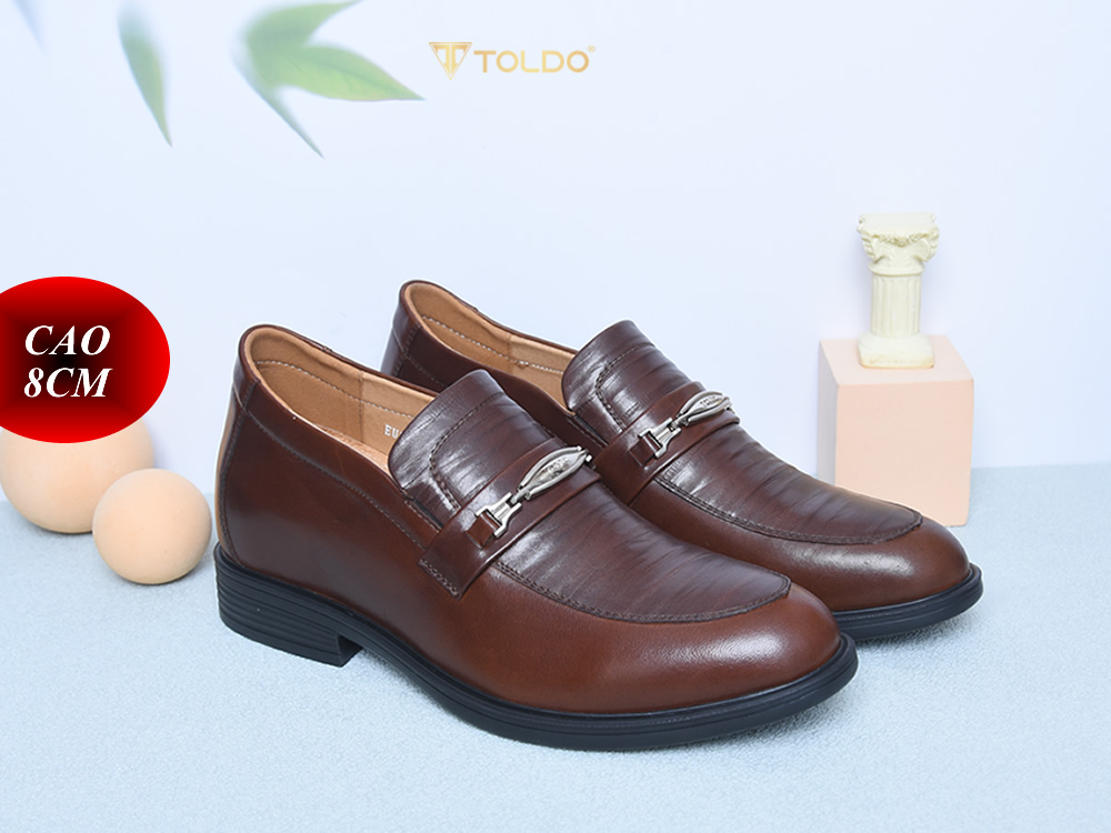 Giày lười cao 8cm da thật đế khâu